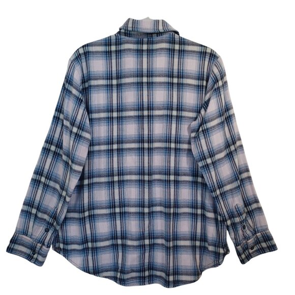 Sanctuary Plaid Shirt Blue Pink Double Cotton Long Sleeve Boyfriend Womens M - Picture 11 of 12